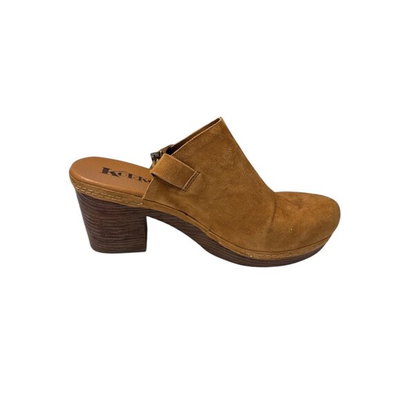 Korks Womens Tan Suede Platform Block Heel Mules With Adjustable Strap - Picture 7 of 10